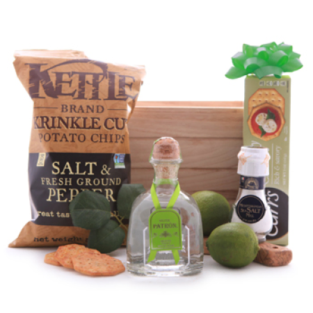 Patron Silver Tequila and Savory Treats Basket